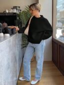 Sweater de Punto Liso Manga Larga para Mujer
