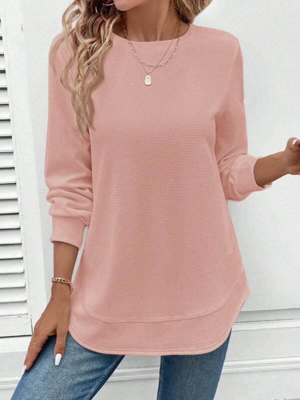 Sudadera Cómoda Casual con Textura Waffle y Dobladillo Asimétrico - Image 10