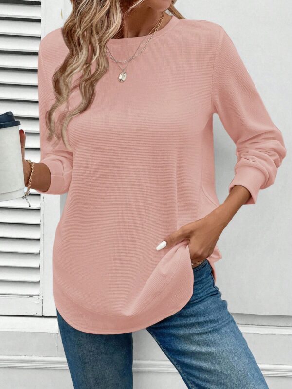Sudadera Cómoda Casual con Textura Waffle y Dobladillo Asimétrico - Image 12