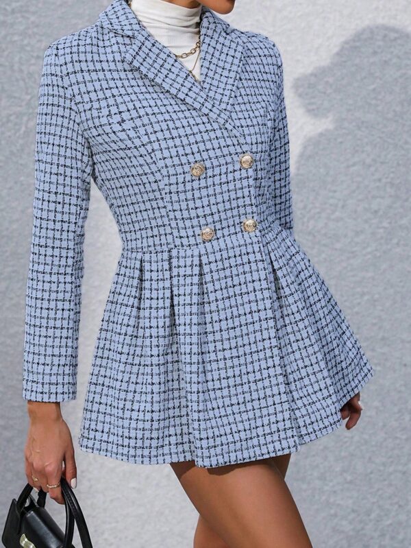 Abrigo Tweed Plisado con Doble Botonadura y Cuello Solapa - Image 32