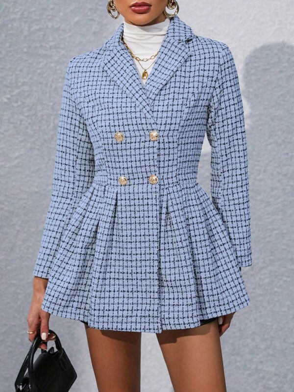 Abrigo Tweed Plisado con Doble Botonadura y Cuello Solapa - Image 35
