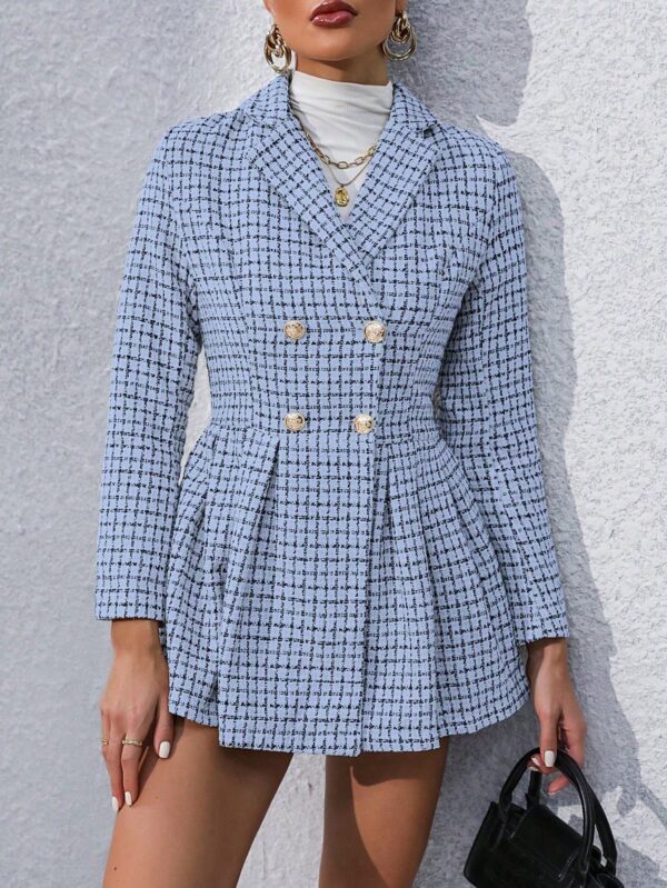 Abrigo Tweed Plisado con Doble Botonadura y Cuello Solapa - Image 36