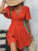 Vestido Casual Cuello en V con Mangas Mariposa