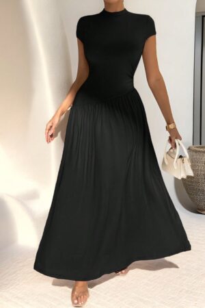 Vestido Midi Asimétrico A-Line Elegante y Simple con Cuello Alto