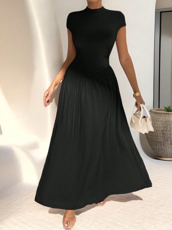 Vestido Midi Asimétrico A-Line Elegante y Simple con Cuello Alto