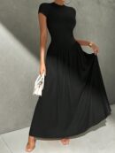 Vestido Midi Asimétrico A-Line Elegante y Simple con Cuello Alto