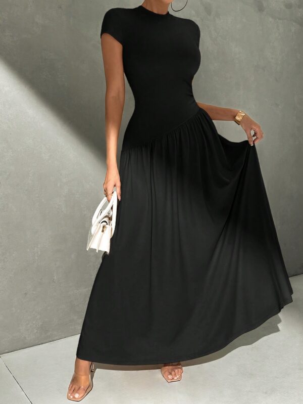 Vestido Midi Asimétrico A-Line Elegante y Simple con Cuello Alto - Image 3