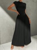 Vestido Midi Asimétrico A-Line Elegante y Simple con Cuello Alto