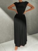 Vestido Midi Asimétrico A-Line Elegante y Simple con Cuello Alto