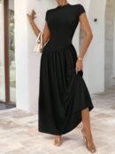 Vestido Midi Asimétrico A-Line Elegante y Simple con Cuello Alto