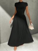 Vestido Midi Asimétrico A-Line Elegante y Simple con Cuello Alto