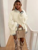 Sweater Casual Oversize con Cuello y Puños Estampados
