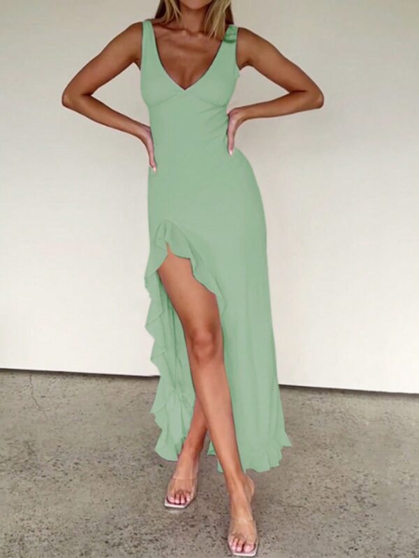 Vestido de Verano con Escote V, Detalles Fruncidos y Abertura - Image 30