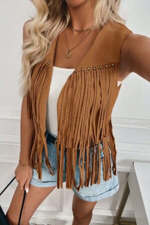 Chaqueta Casual Vaquera con Flecos y Tachuelas