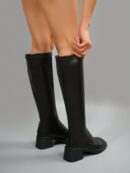 Botas Cortas de Cuero Negras para Mujer, Estilo Caballero de Otoño e Invierno