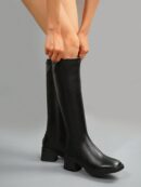 Botas Cortas de Cuero Negras para Mujer, Estilo Caballero de Otoño e Invierno