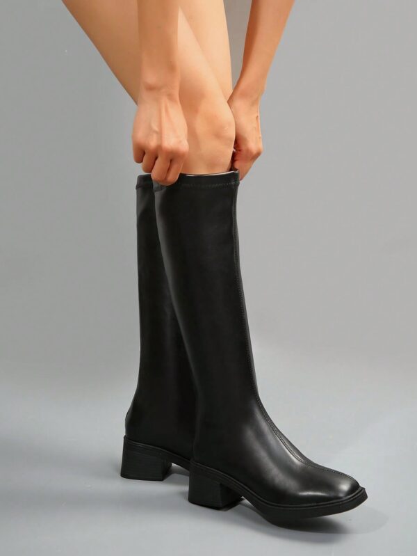 Botas Cortas de Cuero Negras para Mujer, Estilo Caballero de Otoño e Invierno - Image 8