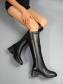 Botas Cortas de Cuero Negras para Mujer, Estilo Caballero de Otoño e Invierno