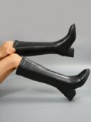 Botas Cortas de Cuero Negras para Mujer, Estilo Caballero de Otoño e Invierno