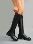 Botas Cortas de Cuero Negras para Mujer, Estilo Caballero de Otoño e Invierno