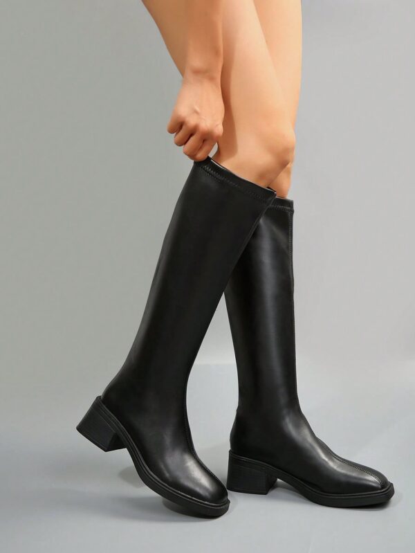 Botas Cortas de Cuero Negras para Mujer, Estilo Caballero de Otoño e Invierno - Image 7