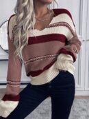 Sweater Casual a Rayas con Hombros Caídos para Otoño/Invierno