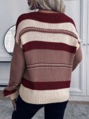 Sweater Casual a Rayas con Hombros Caídos para Otoño/Invierno