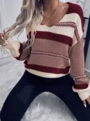 Sweater Casual a Rayas con Hombros Caídos para Otoño/Invierno