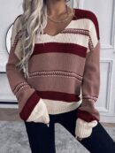 Sweater Casual a Rayas con Hombros Caídos para Otoño/Invierno