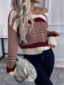 Sweater Casual a Rayas con Hombros Caídos para Otoño/Invierno
