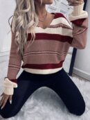Sweater Casual a Rayas con Hombros Caídos para Otoño/Invierno