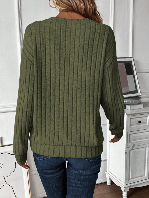 Sudadera Casual de Cuello V con Manga Larga y Hombros Caídos - Image 7