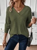 Sudadera Casual de Cuello V con Manga Larga y Hombros Caídos
