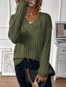 Sudadera Casual de Cuello V con Manga Larga y Hombros Caídos