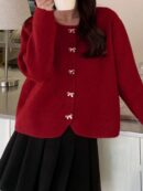 Cardigan de Punto Elegante con Botones Decorativos y Cuello Redondo