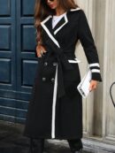 Abrigo Elegante Bicolor con Doble Botonadura y Cinturón