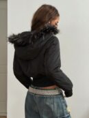 Abrigo Acolchado Básico de Invierno con Gorro de Franela