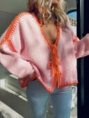 Cardigan Tejido Multicolor de Estilo Francés