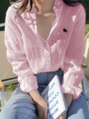 Camisa Estampada con Manga Larga y Hombros Caídos
