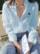 Camisa Estampada con Manga Larga y Hombros Caídos