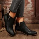 Botas de Tobillo para Mujer con Tacón Cuadrado y Cierre Lateral