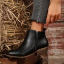 Botas de Tobillo para Mujer con Tacón Cuadrado y Cierre Lateral