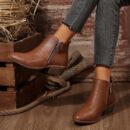 Botas de Tobillo para Mujer con Tacón Cuadrado y Cierre Lateral
