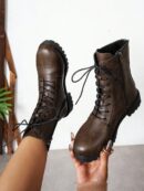 Botines Retro con Cierre Lateral y Cordones, Ideales para Leggings