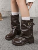 Botas Negras de Estilo Occidental con Hebilla y Suela Gruesa