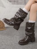 Botas Negras de Estilo Occidental con Hebilla y Suela Gruesa