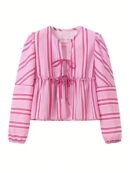 Blusa a Rayas Con Lazada Frontal y Manga Larga