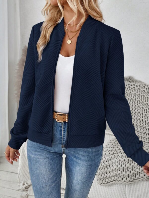 Chaqueta Tejida Jacquard Casual en Color Caqui - Image 55