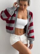 Cardigan Largo con Hombros Caídos y Diseño Colorblock