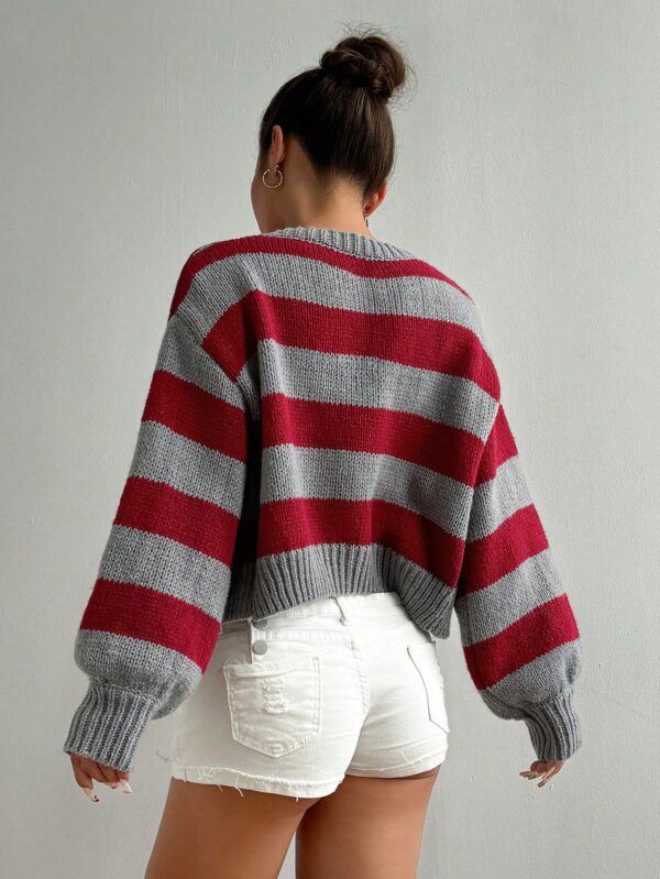 Cardigan Largo con Hombros Caídos y Diseño Colorblock - Image 105
